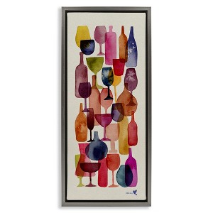 Stupell Industries Layered Wine Glasses Painting Floating Frame Canvas Art, Gray, 11" x 25" - 1 of 4
