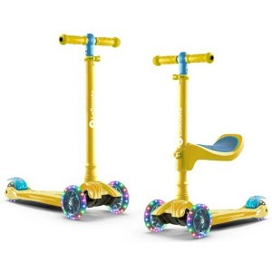 LaScoota 2-in-1 Kids Kick Scooter, Adjustable Height Handlebars and Removable Seat, 3 LED Lighted Wheels - Yellow - 1 of 4