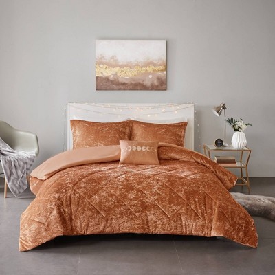 Rust Velvet Twin/Twin XL Quilted Duvet Cover Set with Pillow