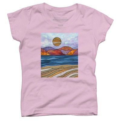 Girl's Design By Humans Beach Landscape Stain Glass By Maryedenoa T-Shirt