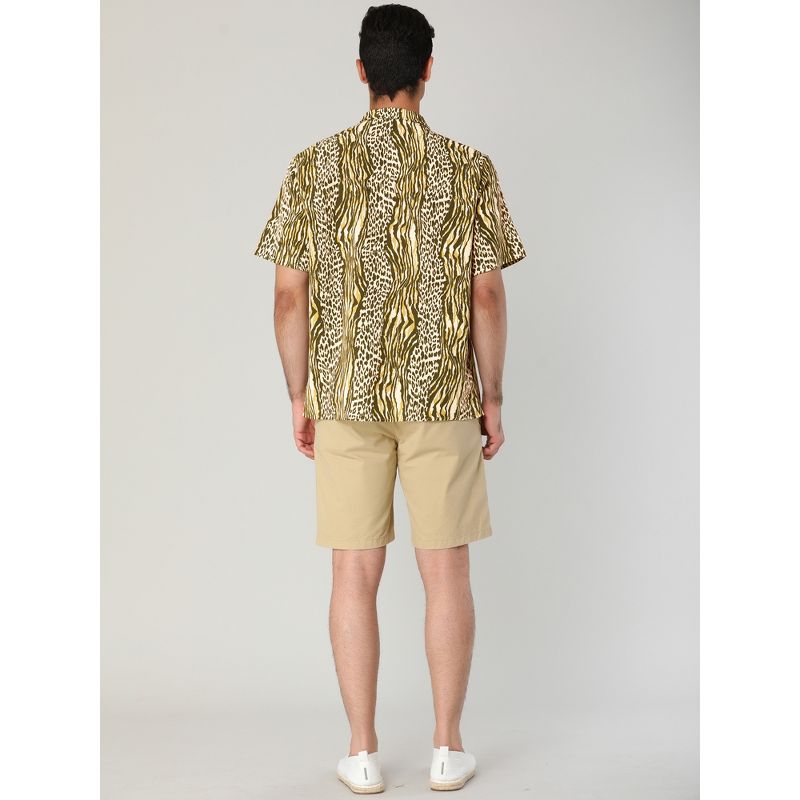 Lars Amadeus Men's Animal Leopard Printed Camp Collar Short Sleeves Button Down Summer Shirt, 4 of 7