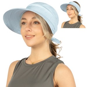 SUN CUBE Women Sun Hat for Outdoor UV Protection, Wide Brim Sun Hat Ponytail, Convertible Zip-Off Beach Hat Visor - 1 of 4