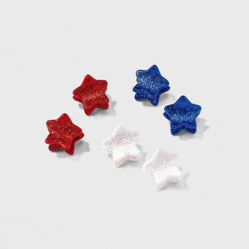 Americana Glitter Finish Mini Star Hair Clip Set 6pc - Red/blue/white :  Target