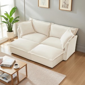 83.4" Chenille Slipcovered Modular Sleeper Sectional Sofa Bed with French Edges & Removable Covers - 1 of 4