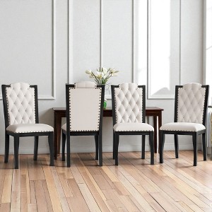 Mshliw Set of 4 Upholstered Dining Chairs, High Back Tufted Linen Kitchen Chairs with Nailhead Trim and Solid Wood Legs for Dining or Restaurant - 1 of 4