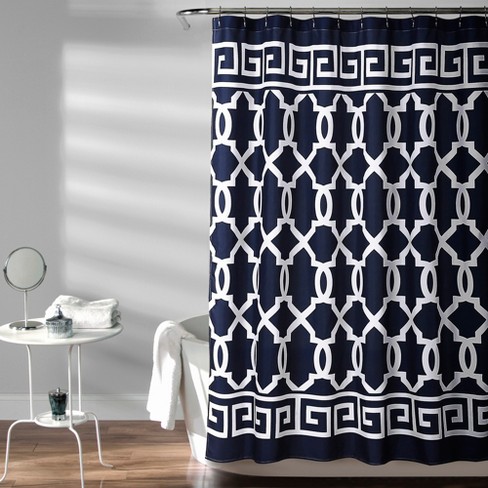 Maze Border Shower Curtain Navy Lush, Navy Blue And White Shower Curtain Target