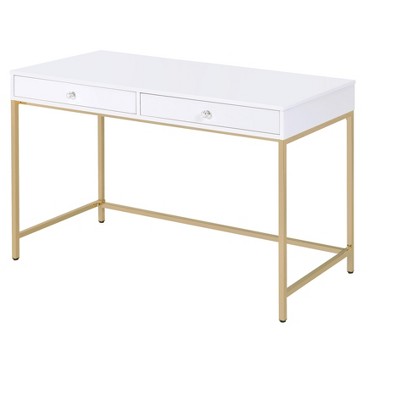 NicBex Home Office Desk 47" W Morden Writing Desk with 2 Drawers, Wooden Desktop and Gold Metal Legs for Study and Work