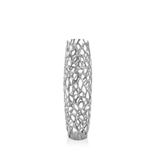 HomeRoots 32" Aluminum Silver Twigs Cylinder Floor Vase - 1 of 4