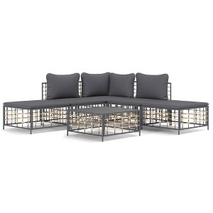 vidaXL 6-Piece Outdoor Patio Lounge Set in Anthracite - Modular Poly Rattan Construction with Comfortable Cushions and Sturdy Tabletop - 1 of 4
