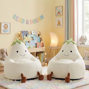 Spassway 2-Piece Cartoon Eggplant Bean Bag Chairs with Faux Rabbit Fur Cover for Kid Memory Foam Bean Bag Sofa Reading Seats for Playroom Living Room - 1 of 4