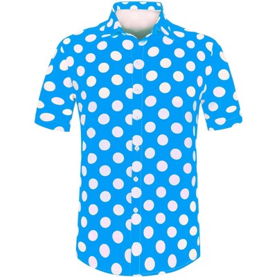 Lars Amadeus Men's Summer Polka Dots Button Down Short Sleeves Hawaiian  Shirts Blue Large