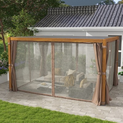 Gray and Natural Aluminum Pergola with Canopy and Curtains