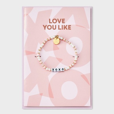 Little Words Project XOXO Card with Beaded Bracelet - Pink/Ivory