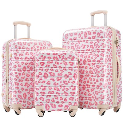 Aukfa 3-Piece Leopard Print Lightweight Hard Shell Expandable Luggage Set with TSA Lock, Available Sizes 20" 24" 28", Multi-Color