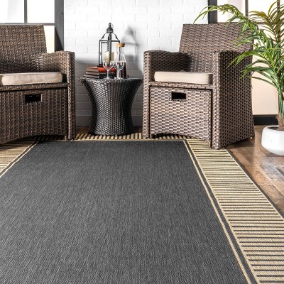 Casual Elegance Dark Gray Stripe Indoor/Outdoor 3'6" x 5' Rug