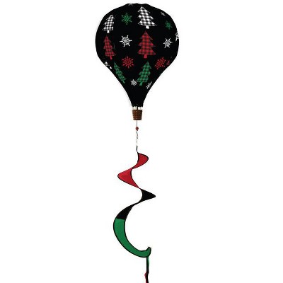 Briarwood Lane Winter Christmas Burlap Hot Air Balloon Windsock Wind Twister 54x12 Checkered Trees Deluxe For Christmas Balloon