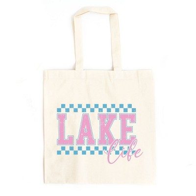 City Creek Prints Lake Life Checkered Canvas Tote Bag - 15x16 - Natural