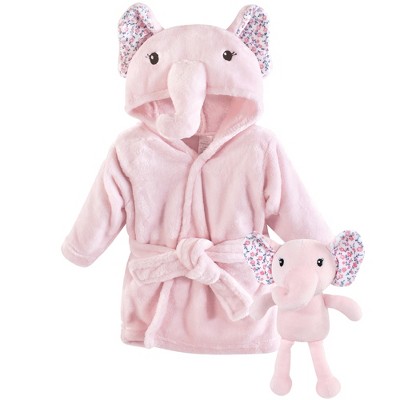 Image of Little Treasure Infant Girl Plush Bathrobe and Toy Set, Floral Elephant, 0-9 Months