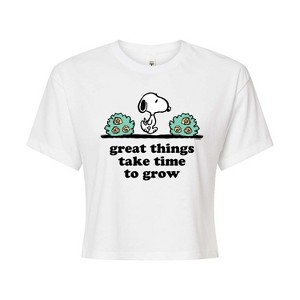 Women's - Peanuts - Great Things Take Time To Grow Cropped Graphic T-Shirt - 1 of 4