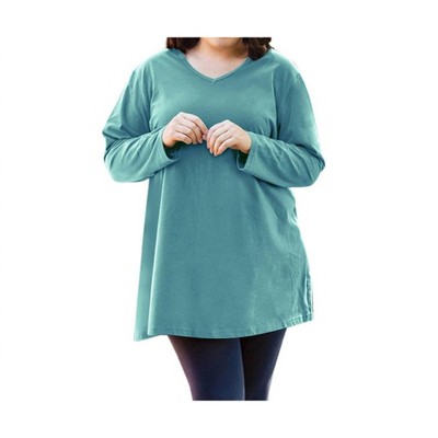 Women's Jersey V-Neck Long Sleeve Tunic - Plus - On The Plus Side