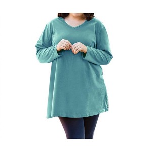 Women's Jersey V-Neck Long Sleeve Tunic - Plus - On The Plus Side - 1 of 3