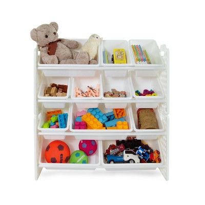 White Multi-Bin Toy Organizer with Removable Storage Bins