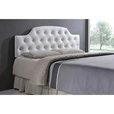 Queen White Faux Leather Tufted Scalloped Headboard