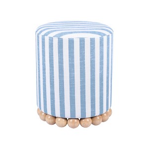 TOV Furniture Dex Linen Round Ottoman in Striped Pattern - 1 of 4