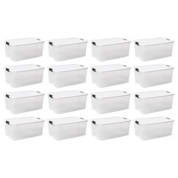 Sterilite Ultra Latch Box, Stackable Storage Bin with Lid, Plastic Container with Heavy Duty Latches to Organize, Clear and White Lid
