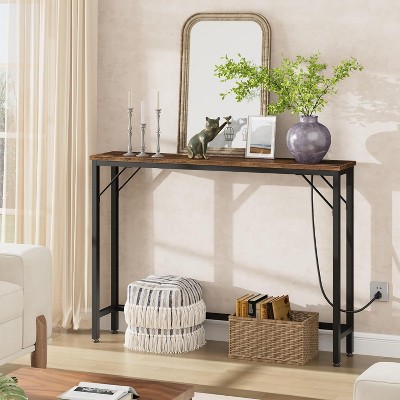 5.9" Narrow Console Table with Outlets, Slim Sofa Table for Living Room, Skinny Behind Couch Table, Industrial Hallway Table for Entryway