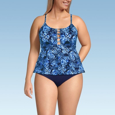 Lands' End Women's Lace-up Flutter Tankini Swimsuit Top