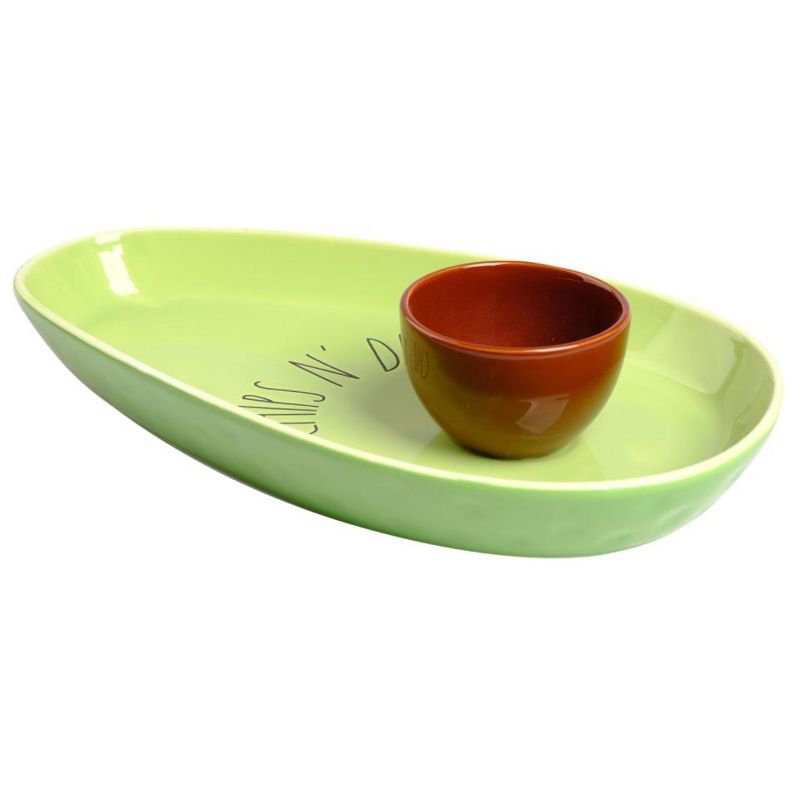 Lexi Home 14 Inch Ceramic Avocado Chip and Dip Serving Tray, 2 of 5