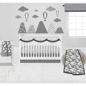 Bacati - Clouds in the City White/Gray 6 pc Crib Bedding Set with Long Rail Guard Cover - 1 of 4