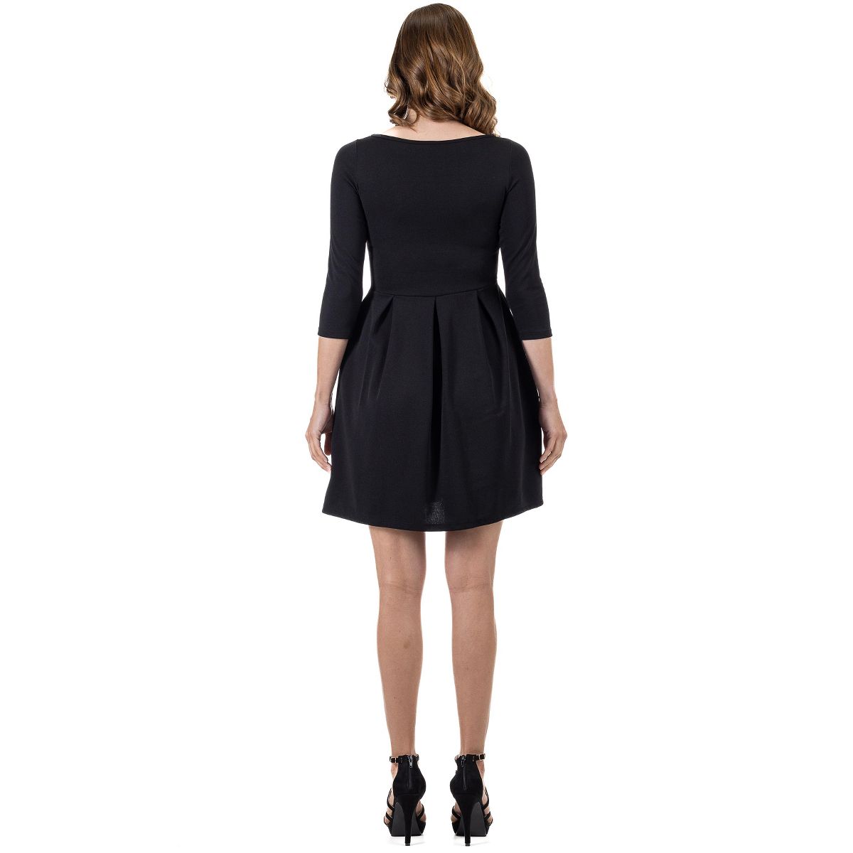 Womens Boat Neck Three Quarter Sleeve Pleated Fit N Flare Pocket Dress - 24seven Comfort Apparel™ - thumbnail 3