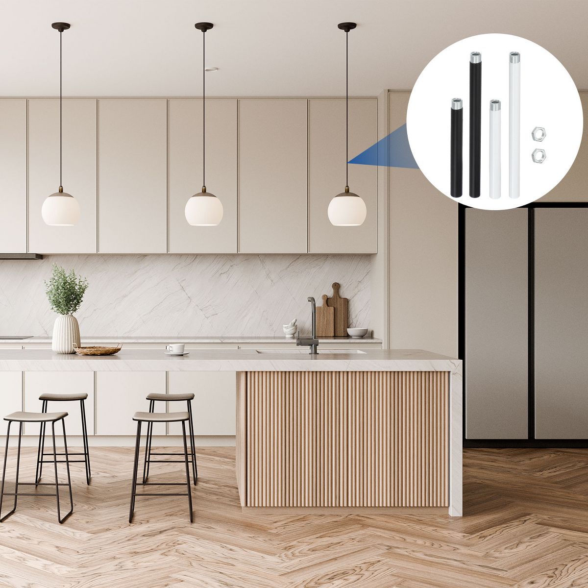 Unique Bargains Indoor Electroplated Iron Threaded Extension Rod Lighting Fixture Downrods White M10 x 15.7" 4 Sets - thumbnail 5