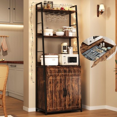 Bakers Rack with Drawer 70.8" Baker Rack with Cabinet Tall Bar Cabinet Industrial Kitchen Stand with Storage Large