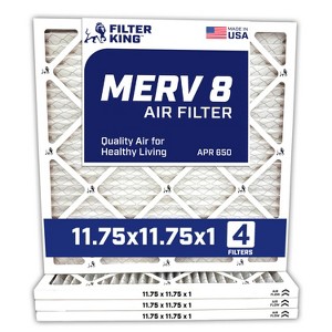 Filter King 11.75x11.75x1 Air Filter | 4-PACK | MERV 8 HVAC Pleated A/C Furnace Filters | MADE IN USA | Actual Size: 11.75 x 11.75 x .75" - 1 of 4