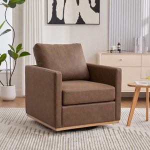 30.7" Swivel PU Accent Chair with Square Arms and Pocket Spring Seat for Living Room or Bedroom -The Pop Home - 1 of 4
