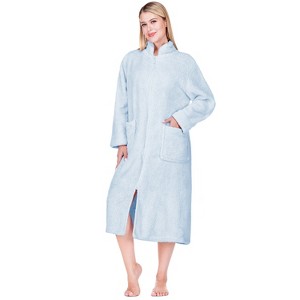 PAVILIA Womens Fluffy Housecoat Zip Robe, Faux Shearling Zipped Up Front Bathrobe, Plush Warm Zipper House Coat Lounger - 1 of 4