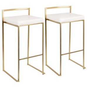 Set of 2 31.5" Fuji Contemporary Barstools White - LumiSource: Upholstered, Stackable, Metal Frame - 1 of 4