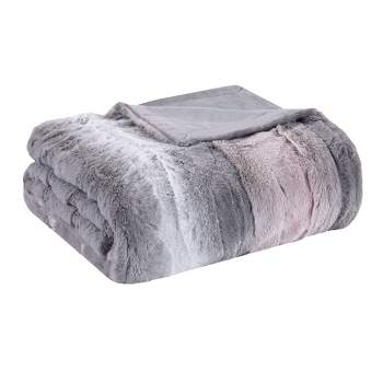 60"x70" Oversized Marselle Faux Fur Throw Blanket Blush/Gray - Madison Park