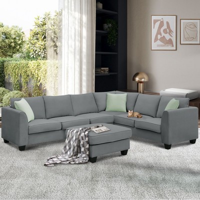 NicBex Sectional Sofa with Removable Ottoman & 3 Pillows L Shaped Modular Sofa for Living Room & Apartment