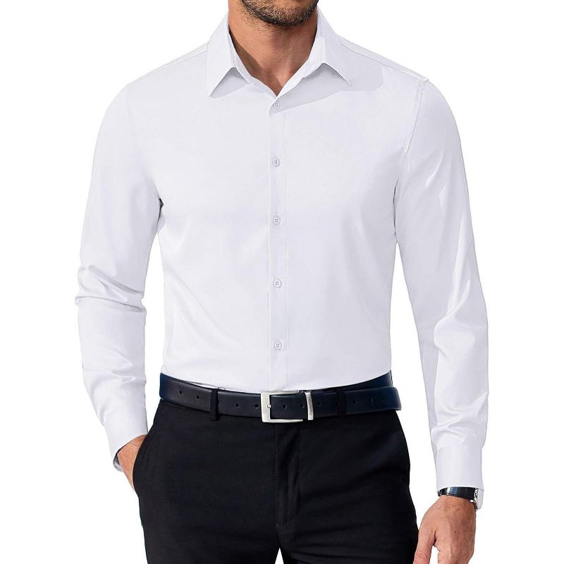 COOFANDY Mens Dress Shirts Long Sleeve Button Down Shirts Regular Fit Business Casual Shirts White S