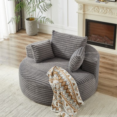 NicBex Modern Round Corduroy Sponge Single Sofa with Back Cushion & Pillows, Fluffy Sleeper Chair for Living Room & Bedroom