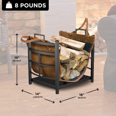 Panacea Black Steel Log Bin with Synthetic Leather Carrier
