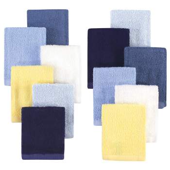 Hudson Baby Infant Boy Rayon from Bamboo Woven Washcloths 12pk, Blue Yellow, One Size