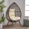 Okak Modern PE Wicker Patio Egg Chair Rattan Accent Chairs with Comfy Upholstery Outdoor&Indoor,Teardrop-Shaped Accent Chair for Porch&Backyard - 3 of 4