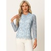 Allegra K Women's Lace Long Sleeve Keyhole Back Ruffle Neck Floral Blouse - 3 of 4