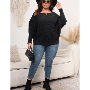 Womens Plus Size Off-Shoulder Batwing Sleeve Sweater Winter Knit Tops - 1 of 4
