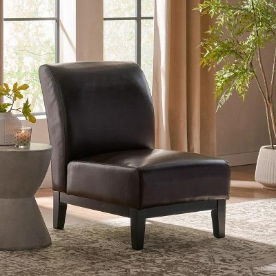 Unholstered Accent Chair Leather Slipper Chair with wooden legs for home living room-Christopher Knight Home